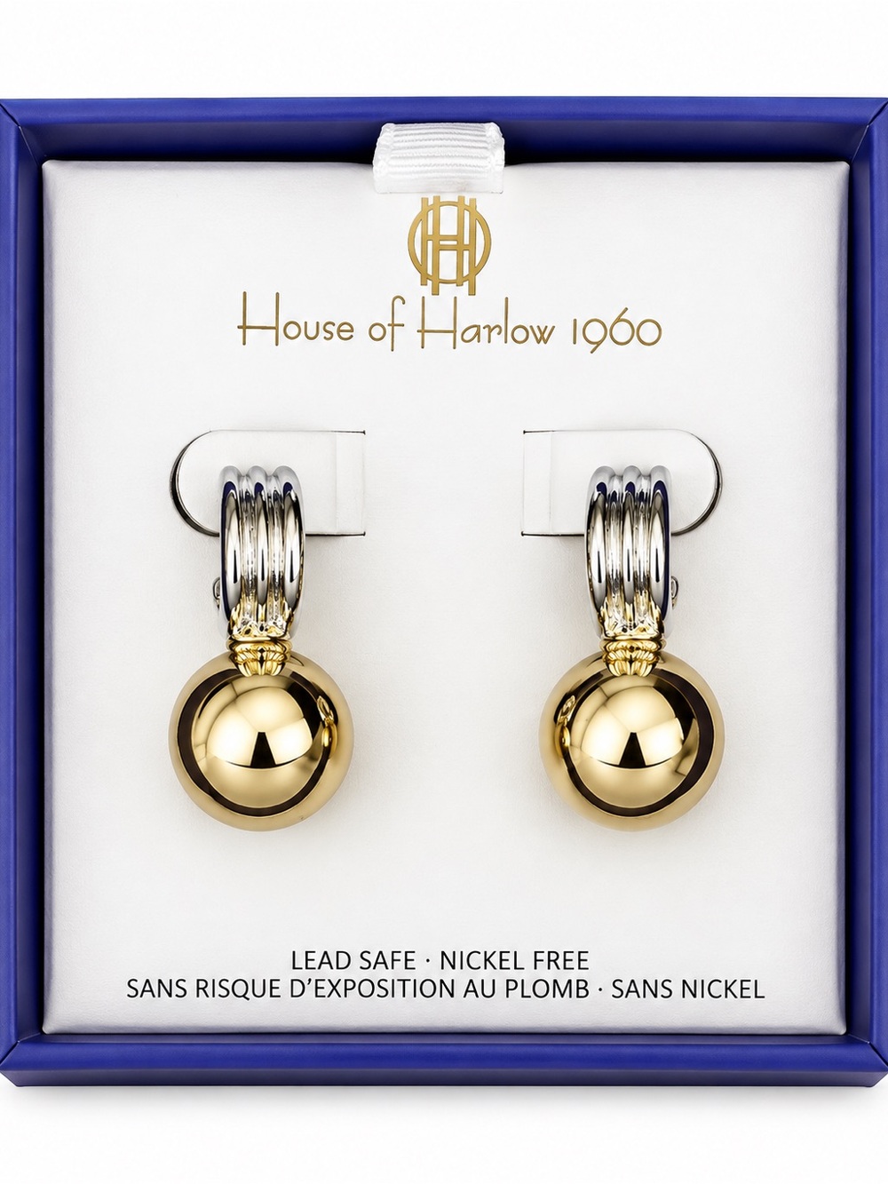 House of Harlow 1960 Two-Tone Hoop Earrings with Gold Spheres